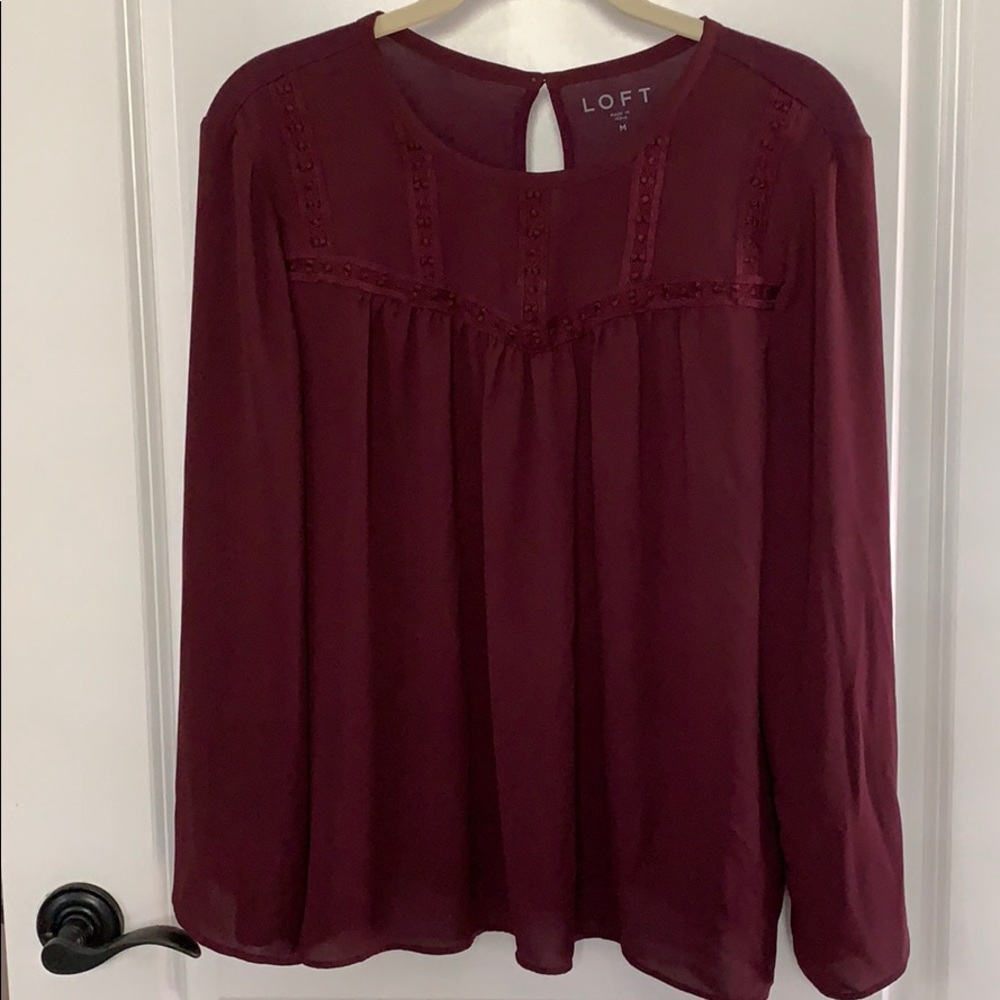 Loft sz m long sleeve blouse in deep burgundy